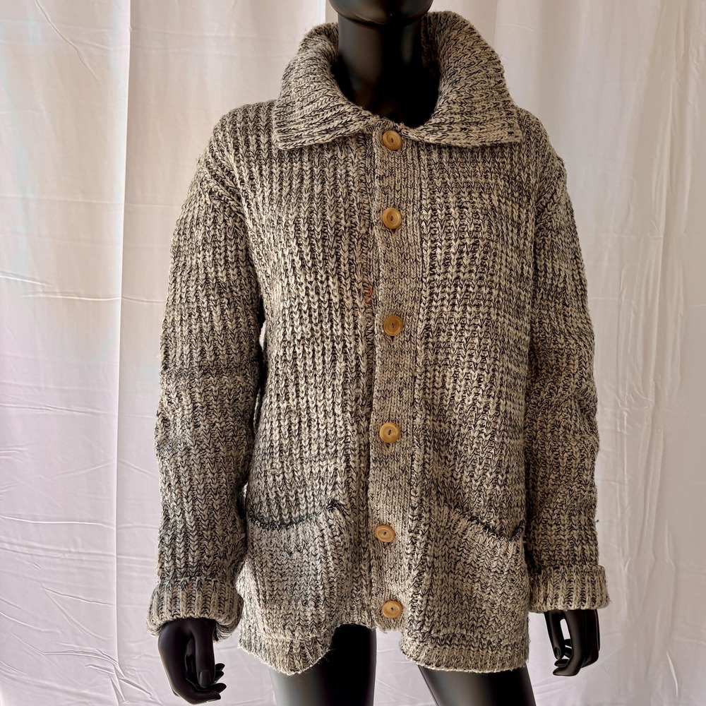 Vintage Peter Brutti Sweater Mens Large Gray Marled Button Front‎ Cardigan 90s